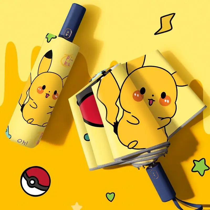 

Cartoon Pikachu Umbrella Rain and Shine Dual-use Safety Reflective Strip Design Sunscreen Sunshade Umbrella Students Umbrella