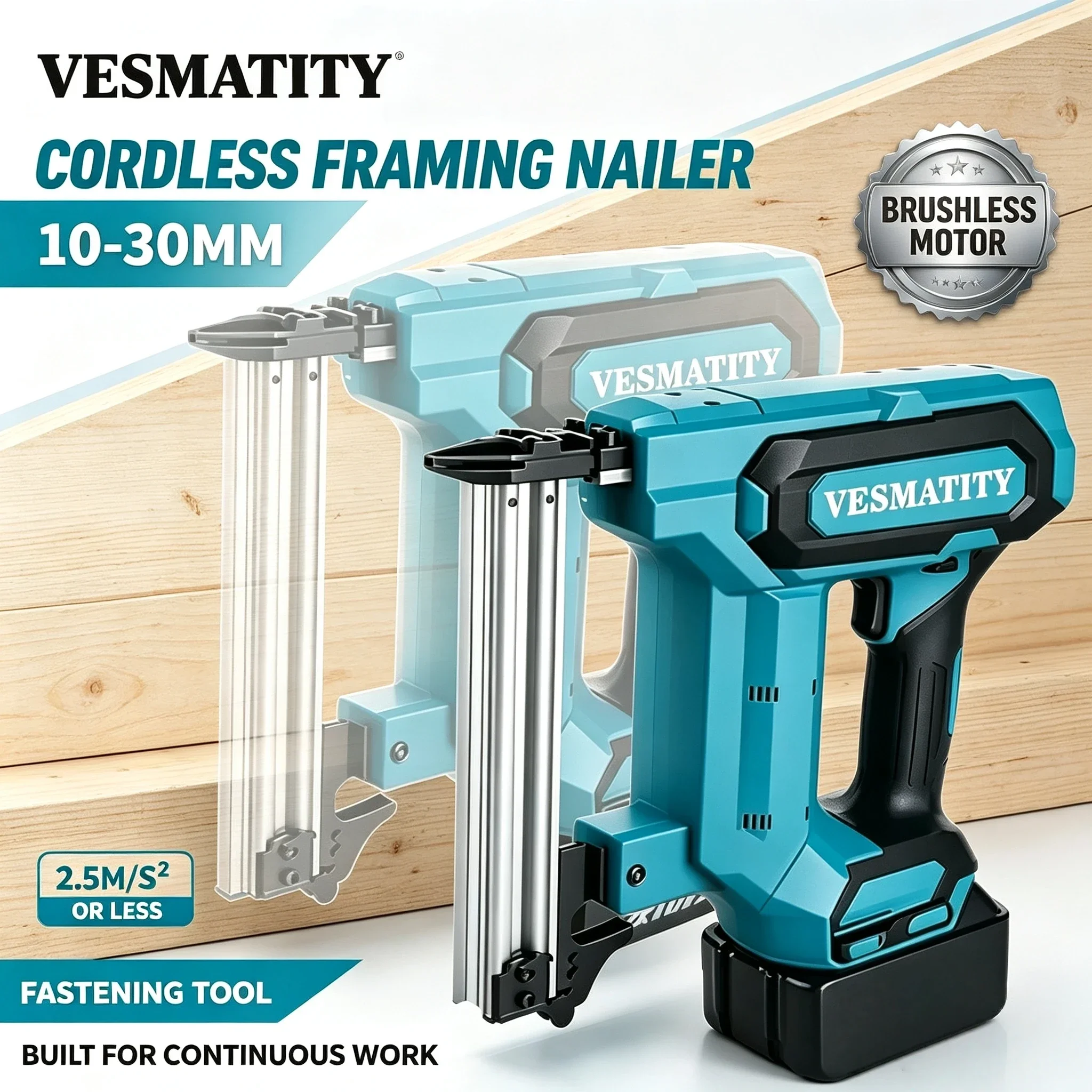 Vesmatity Nail Gun Cordless 100-Nail Heavy Nailer Tool Flooring Shelving DIY Wood Projects for Makita Battery Pro Turbo