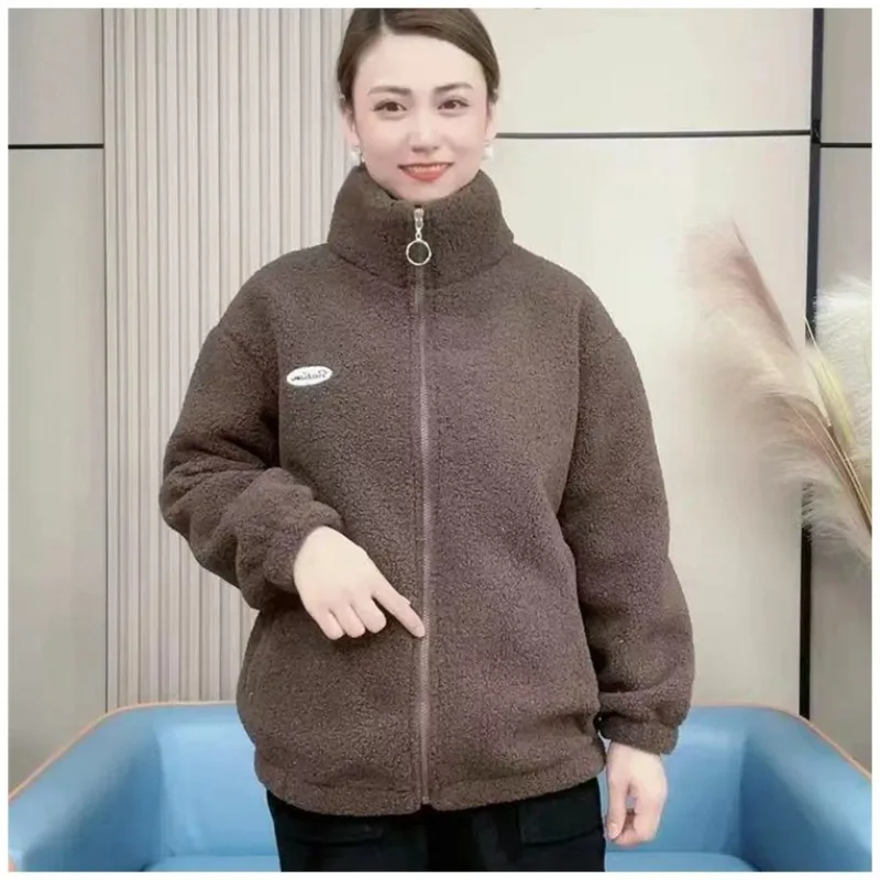 New Winter Stand-up Collar and Fleece Warm Cotton-padded Jacket for Women Fashionable Stylish, Loose and Warm Sheepskin Coat