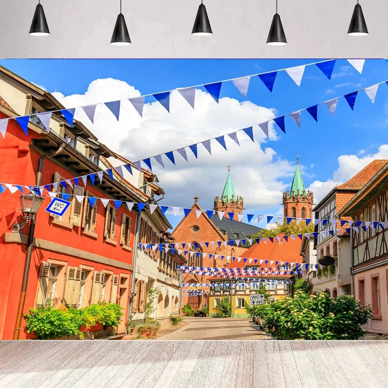 Oktoberfest Photography Background Germany Bavaria Town Street Bavarian Flags Beer Festival Party Backdrop Wall Banner Poster