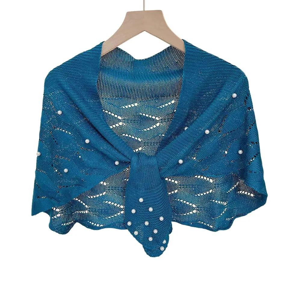 

Летний вязаный кардиган, украшенный жемчугом, полый дизайн, элегантная стильная шаль, повседневная одежда, солнцезащитные топы, универсальный дизайн