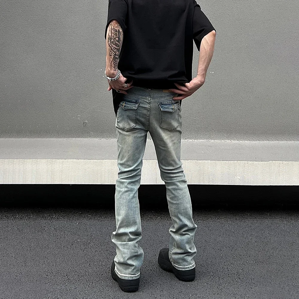 Skinny Jeans Men Streetwear Solid Color Simple Vintage Slim Autumn Vaqueros Flared Trousers Street Summer Y2k Fit Denim Pants