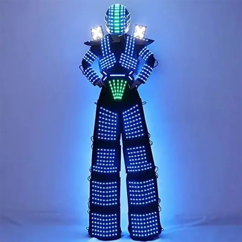 LED Stilts Walker Robot Suit Costume with Helmet RGB Change Color Costume carnival led costume