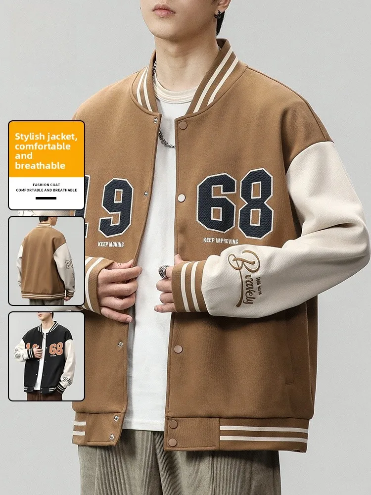 

Jeanswest Men's Baseball Jaet Autumn New American Retro Sle Sportswear Casual Long Sve Coat Youth Faion Cotton Polye...