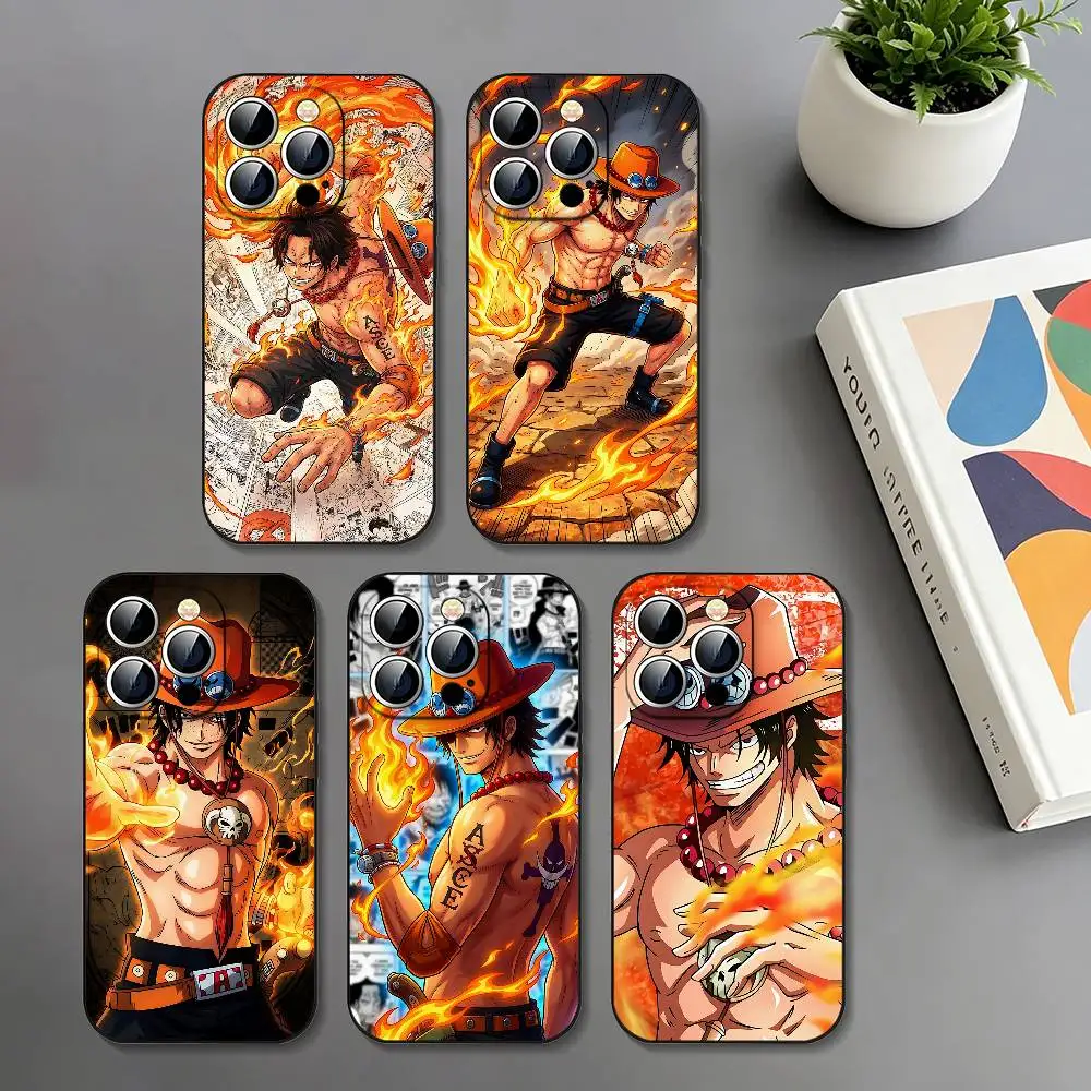 One Piece Portgas D. Ace Slim Black Shockproof Phone Case For IPhone 17 16 15 14 13 12 11 X XR XS Max Pro Max Plus Mini