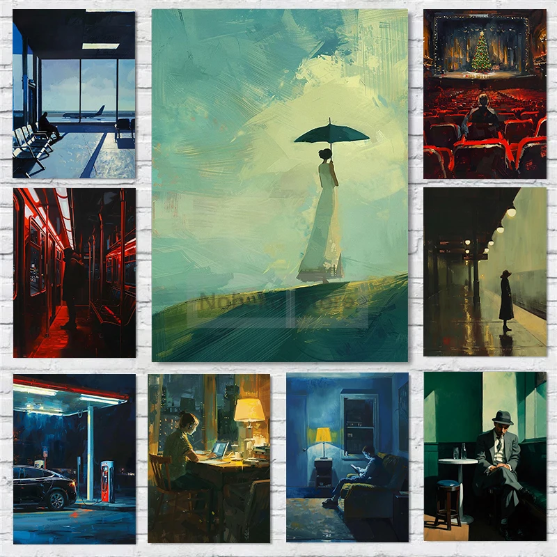 Edward Hopper Inspired Posters Surrealism Futurism Works Prints Canvas Painting Wall Art Pictures Home Room Modern Decoration