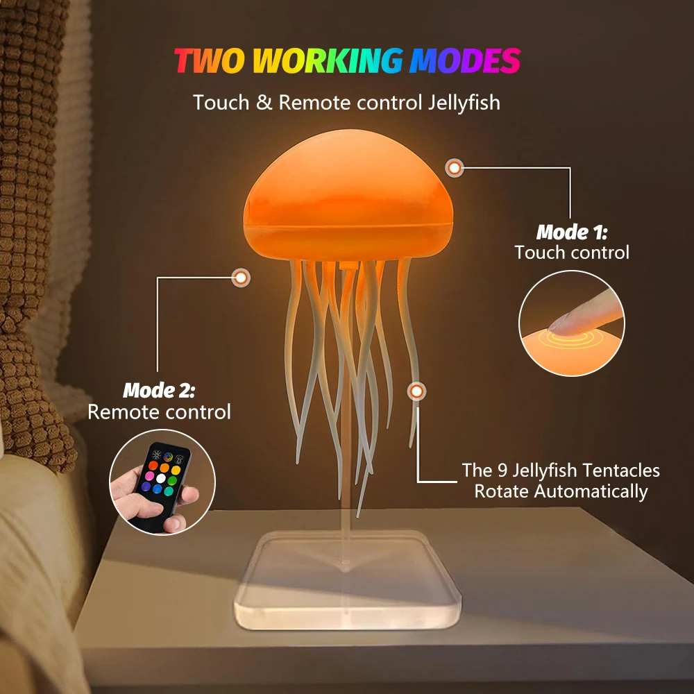 الجدة RGB قنديل البحر ليلة ضوء اللمس الاستشعار اللون تغيير قابلة للشحن لطيف لمبة مكتب لغرف النوم غرفة المعيشة
