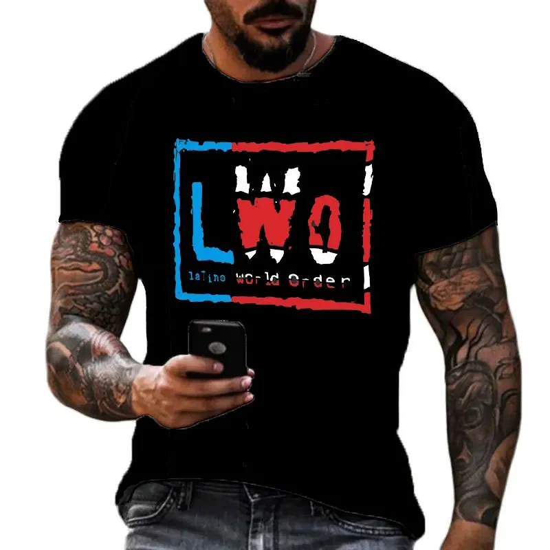 2024 Summer Men's 3D Printing Famous Wrestler LWO  series T-shirt Children's Street Round Neck Sports Large Top