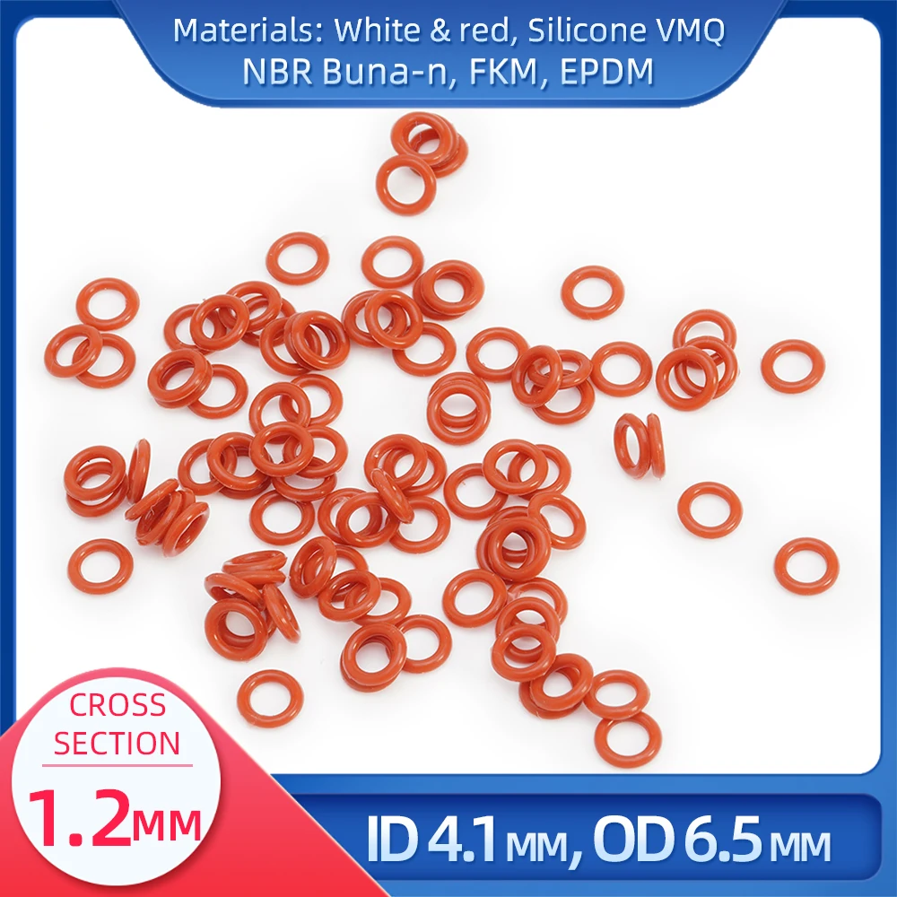 

O Ring CS 1.2mm ID 4.1mm OD 6.5mm Material With Silicone VMQ NBR FKM EPDM ORing Seal Gasket