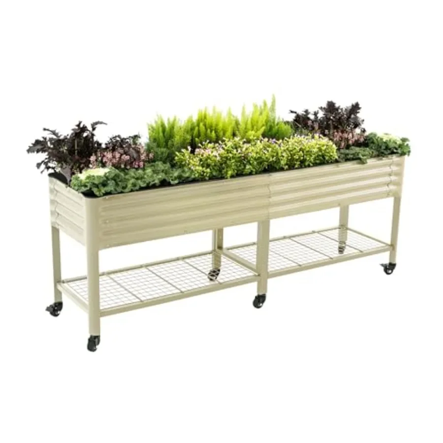 

Rolling Elevated Raised Garden Bed-V Series 2' x 8' Garden Beds with Legs and Storage Rack for Patio and Porch 1400 Lbs Weight