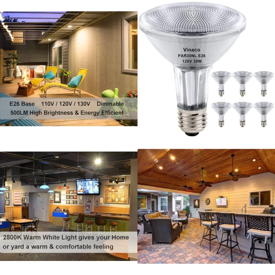 

PAR30 Long Neck Halogen 39W 120V 50W Equivalent,Long Lasting 6 Pack PAR30L Flood Light Bulb, PAR30 Dimmable, High Output 500LM