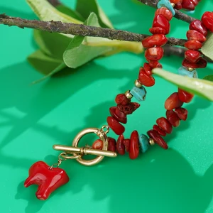 Semi türkisschnallen Halskette OT, elegante und vielseitige, unregelmäßige und modische, neue rote Koralle natürliche Textur 10 Hauptverkäufe Nuria Semi Schmuck - №9