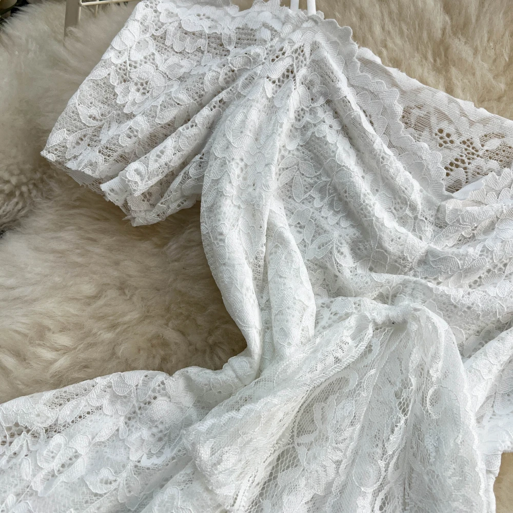 Frauen Sommer Spitzenkleid Koreanische Sexy A-Line Kurze Slash Neck Off Schulter Sexy Kleider Party Club Tragen für 18-24 jahre Alt