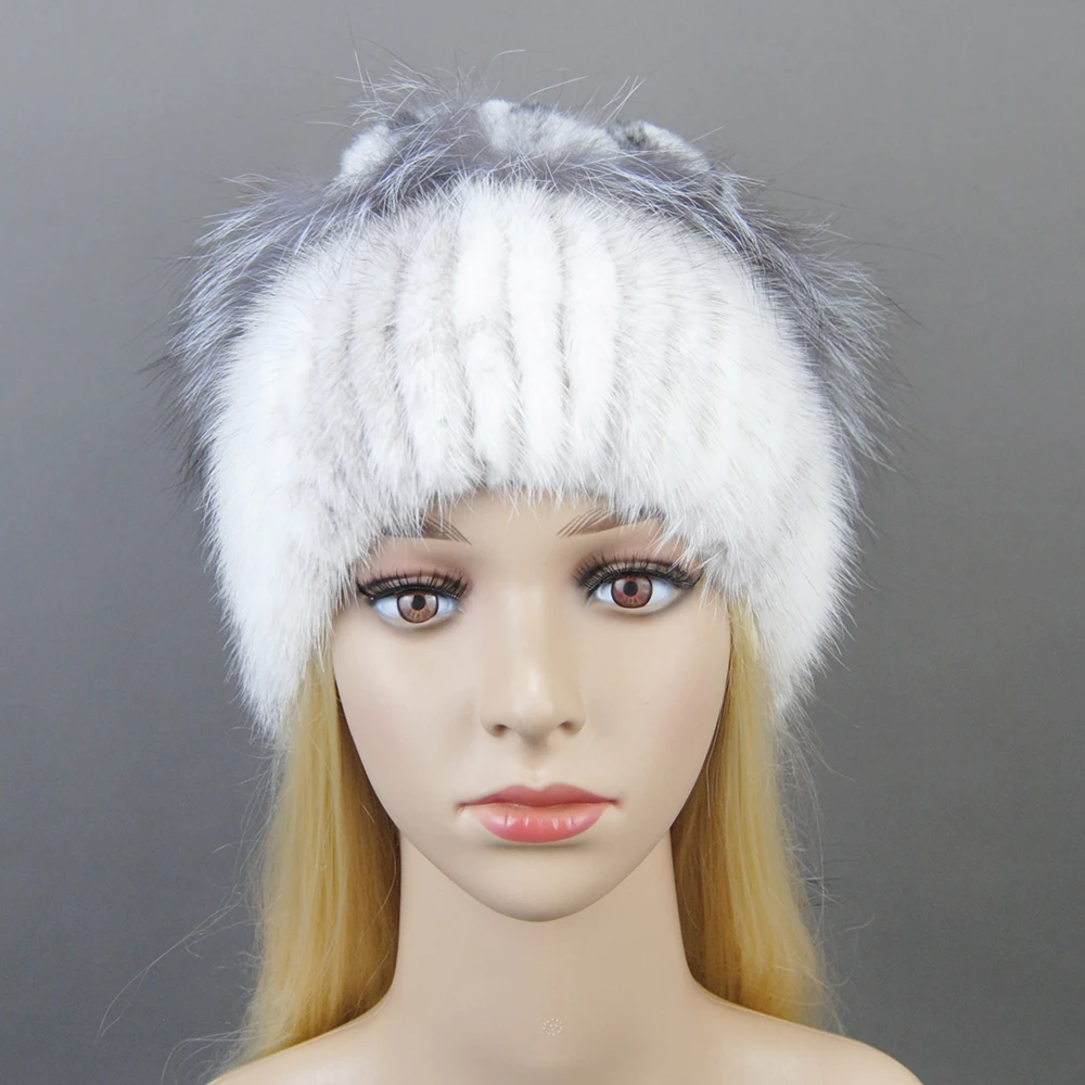 Fashion Silver Fox Fur Mink Hair Fur Hats For Women Luxury Real Mink Caps Warm In The Winter Female Natural Mink Fur Beanies