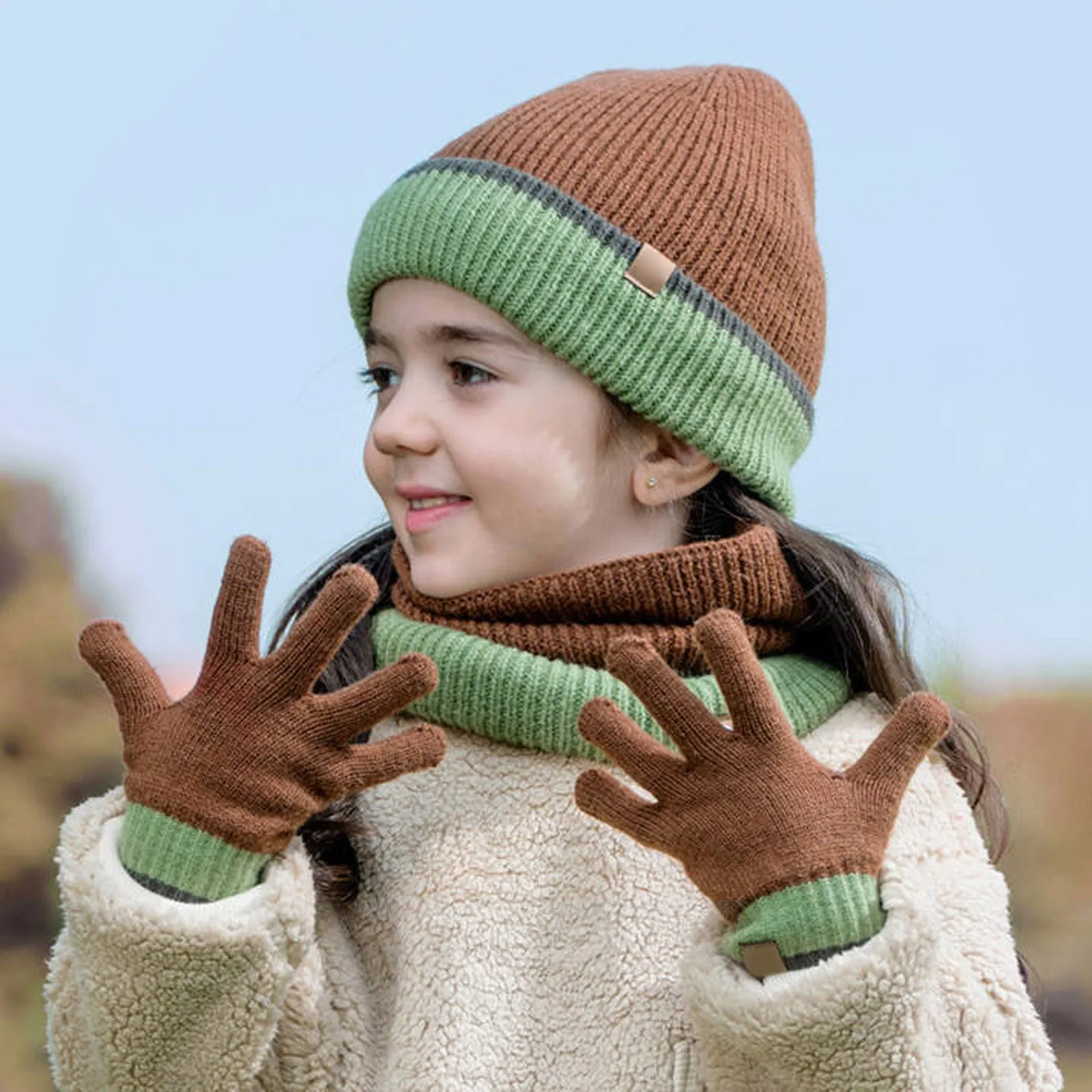 Inverno Cappello Del Bambino Sciarpa Guanti Set Per Bambini 3 Pezzi Accessori Pompon Berretto Lavorato A Maglia Per Bambini All'aperto Caldo Cappelli Invernali per le Ragazze Ragazzo 1-5Y