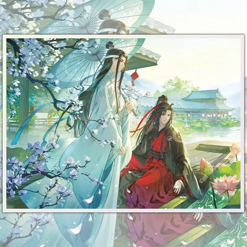 ورق ملون محيطي "مو داو زو شي" أزرق وانغ جي وي ووشيان على الطراز القديم ياوي فن مروحة غو زي "سيد المسار الشيطاني