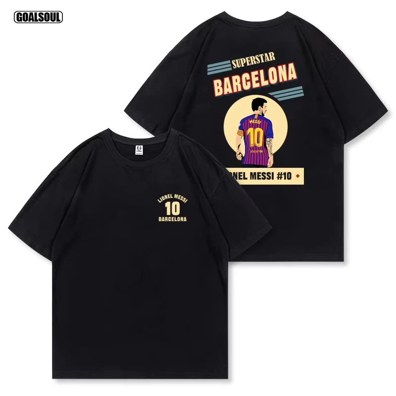 

2025 MESSI T-shirt Barca 10 Barcelona Messi Football Trend Brand American Retro Casual Cotton Men's and Women's Short Sleeve