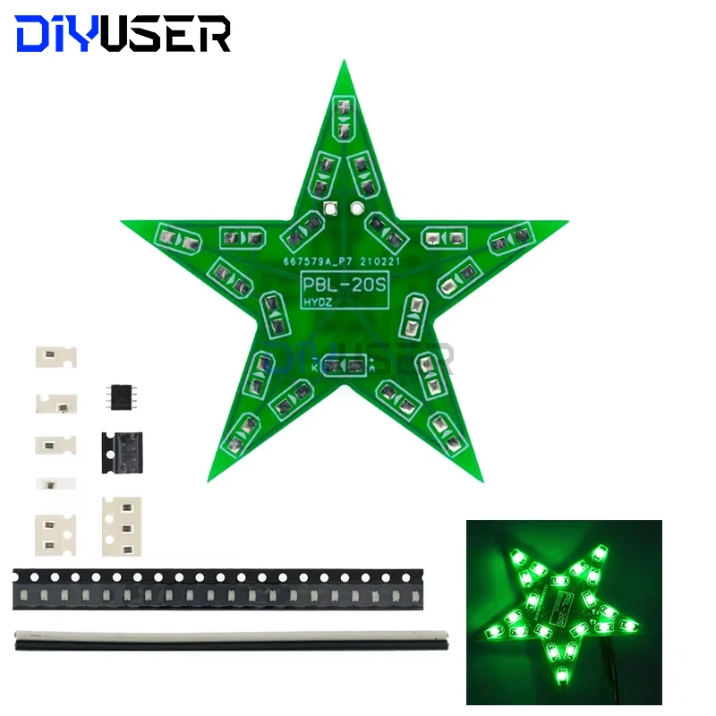 学生トレーニング DIY キット 五芒星呼吸ライト グラデーション LED ライト クリスマスはんだ付けトレーニング用 赤、緑、青