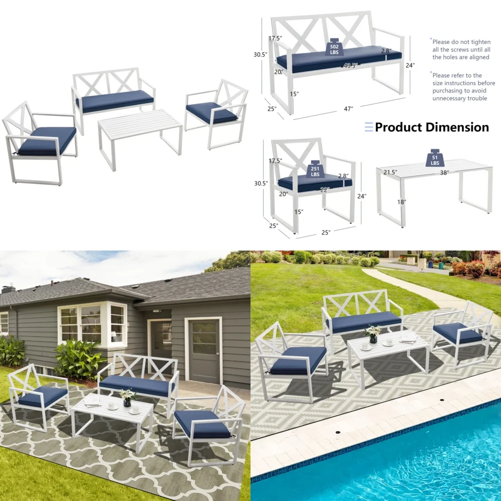 

Garden ChairPatio 4PCS Outdoor Conversation Set with Armrest Cushioned Loveseat Sofa for Garden Backyard Use Modern Rattan