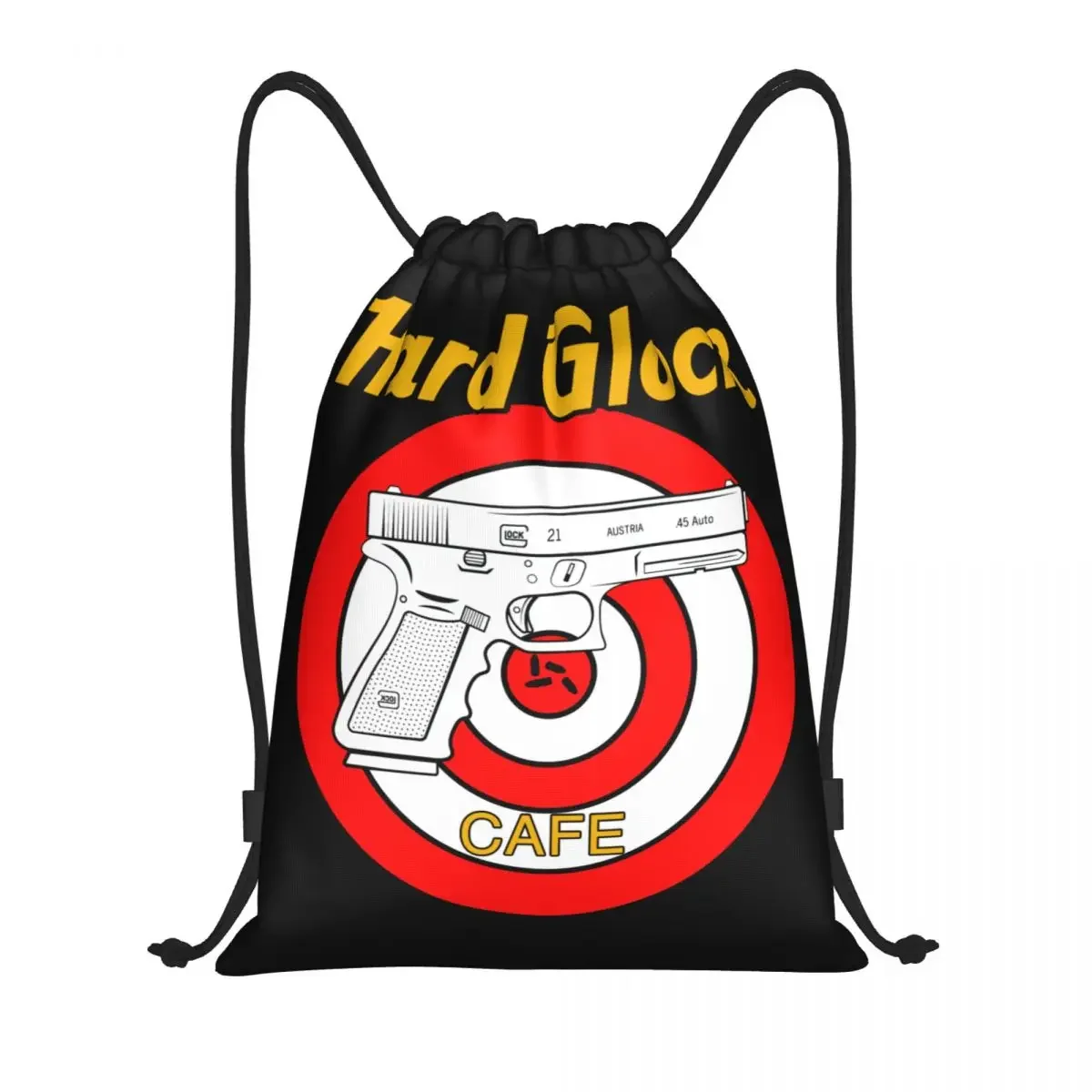 Custom Hard Glock Cafe Drawstring Bag para homens e mulheres, leve, EUA Pistola Logo, Sports Gym Storage Backpack