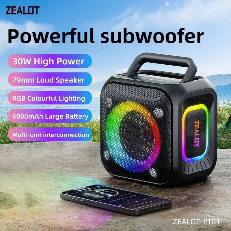 

ZEALOT-PT01 Bluetooth 5.4 Speaker 30W Portable Outdoor Speaker with IPX6 Waterproof, 12H Playtime,for Camping Hiking