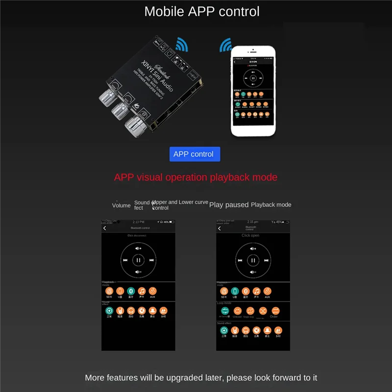 Classy-XY-T50H Bluetooth 5.0 Amplifier Board TPA3116D2 50W+50W High-Bass Adjustable Stereo Digital Amplifier Board Audio Module