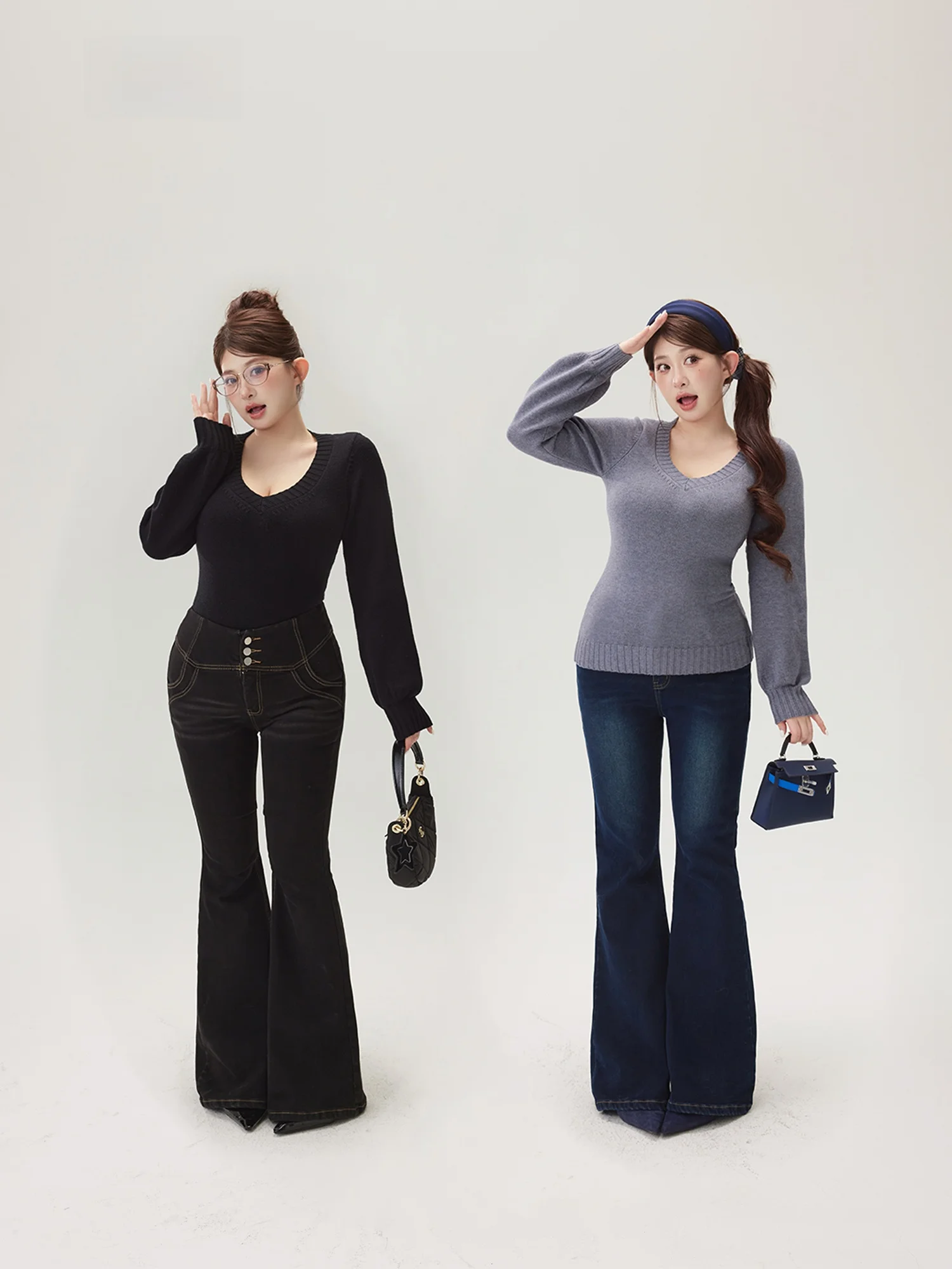 

Женский вязаный свитер Zhou Bai Zi из кроличьего плюша, теплый, с эффектом обертывания, черный, с длинными рукавами, круглым вырезом, термотоп