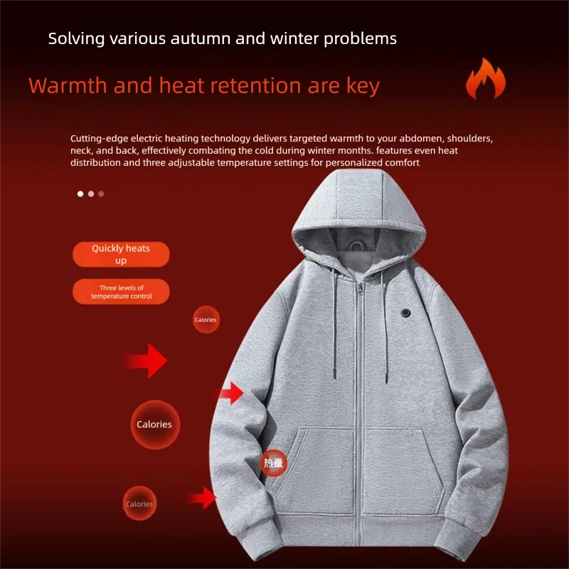 

10 Areas Men's USB Electric Heated Hoodies Three Temperature Control Intelligent Heat Warm Sweatshirt Unisex Outdoor Sportswear