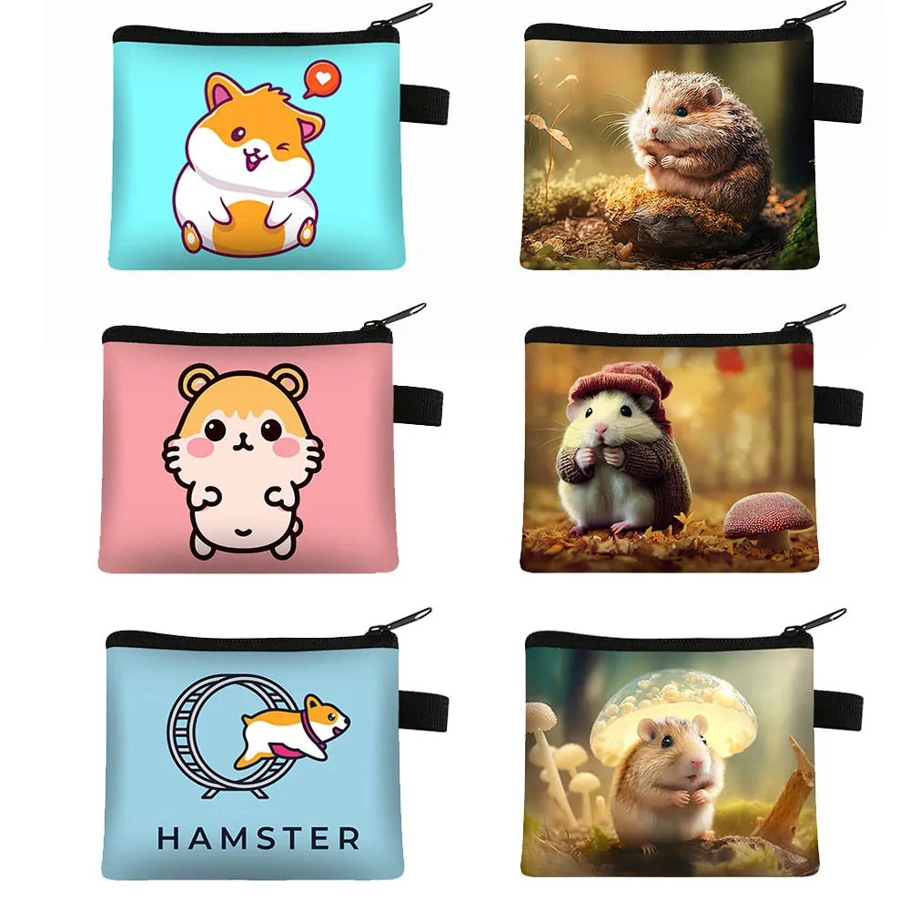 Kawaii Hamster Funny Cartoon Coin Purse Cute Pet Guinea Pig Wallet Earphones Key Credit Card Holder Coin Bag Zipper Pouch Gift