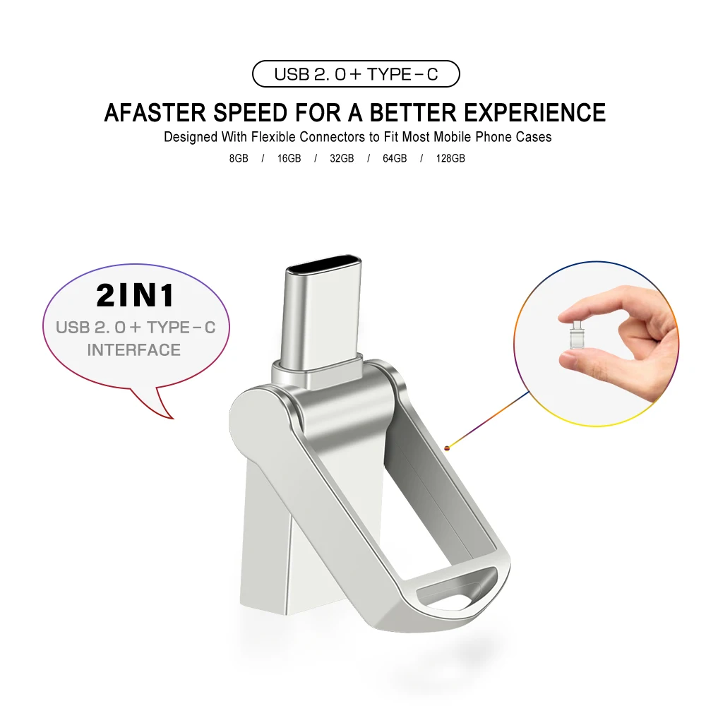 TYPE-C USB Flash Drive 64GB Super Mini Metal Memory Stick 32GB per cellulare Pen Drive 16GB Silver USB Stick Black Pendrive