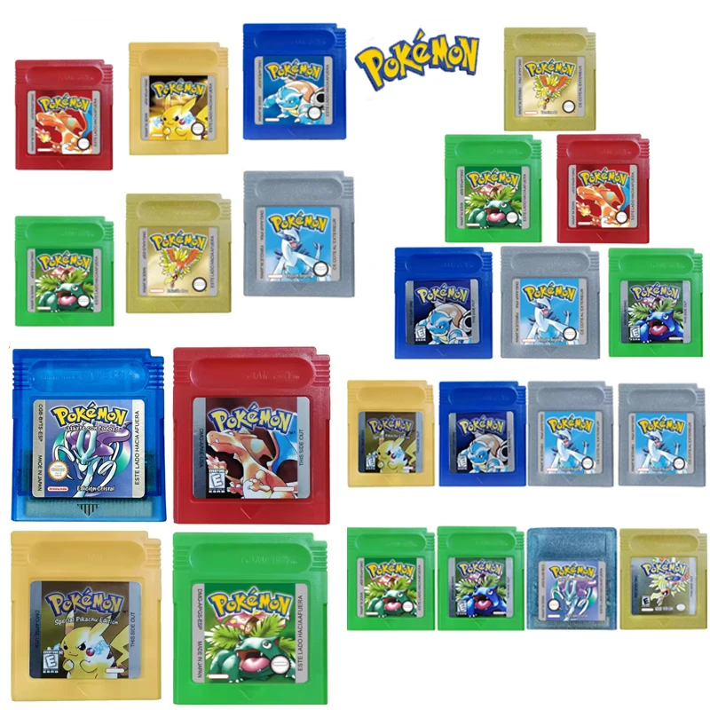 Pokémon GBC Game Card Prism Red Blue Crystal Golden Green Silver Yellow 16 Bit Video Game Cartridge Console Cards for GB/SP