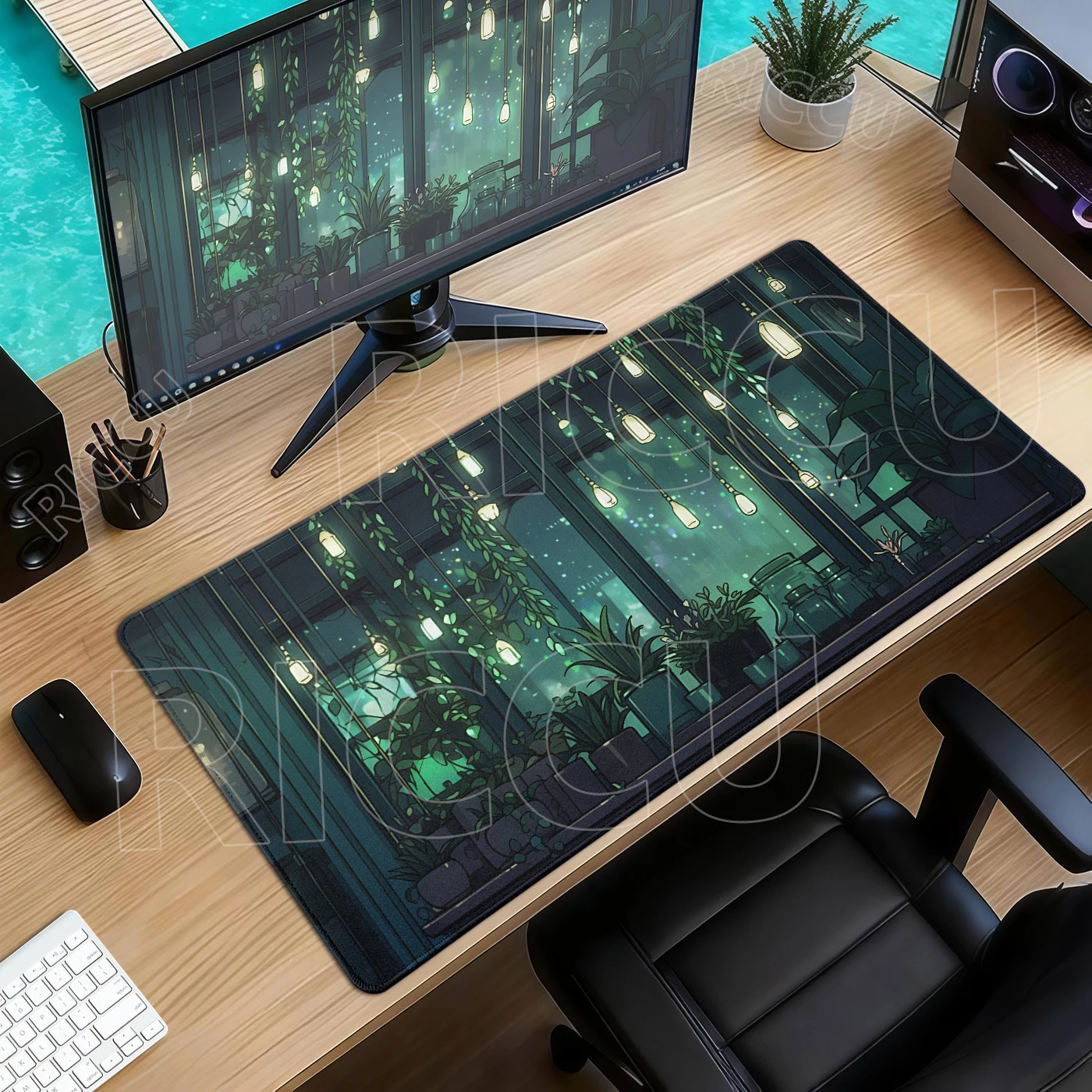 Grünes Ästhetisches Mauspad mit Pflanzenmotiv, Schreibtischunterlage, Laptop-Unterlage, Büro-Schreibtischdekor, Teppich für Pflanzenliebhaber, Geschenk, PC, große Schreibtischunterlage