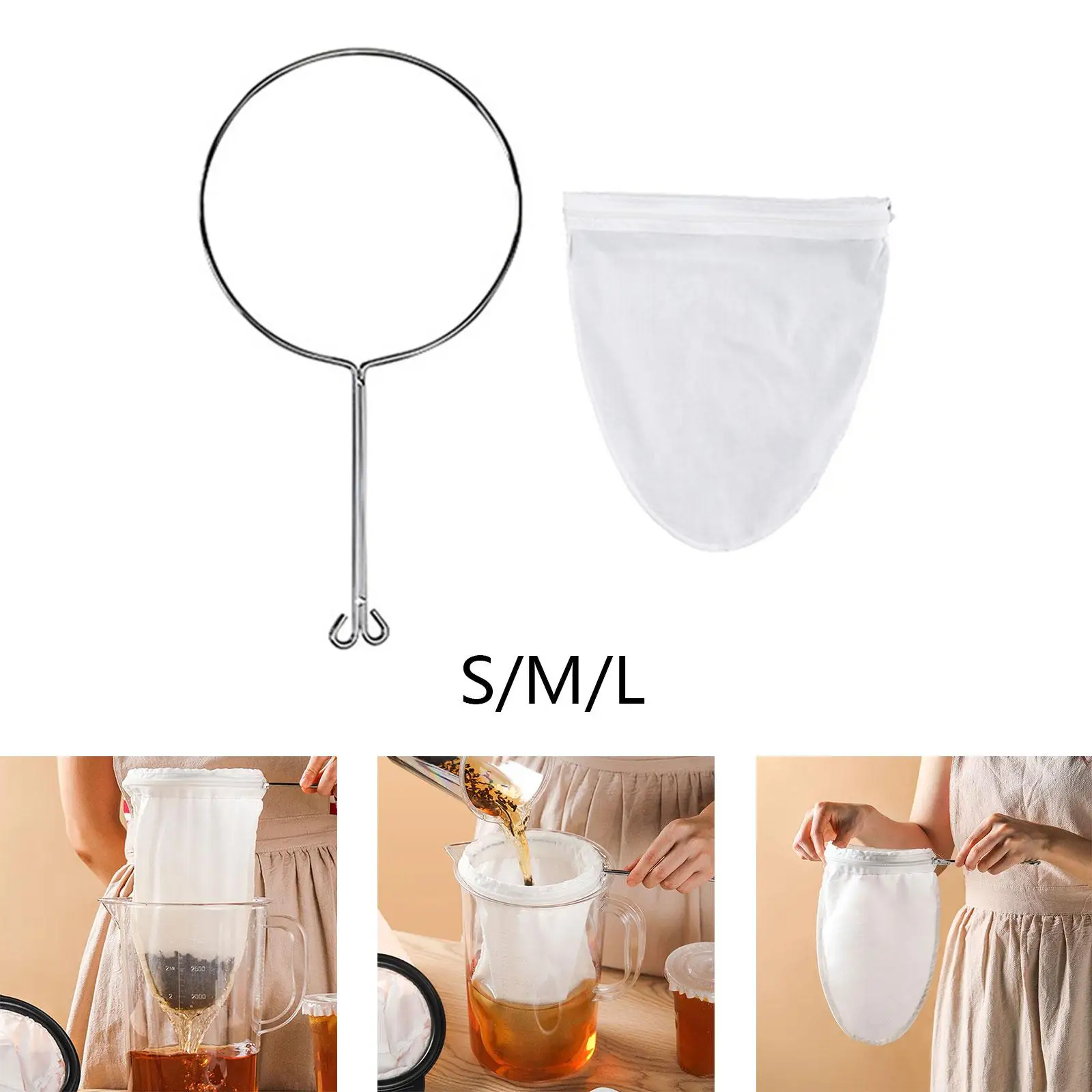 Nut Milk Bags Fine Mesh Zipper Strainer Reusable Cloth Filter with Stainless Frame for Tea Coffee Juice Home Shop