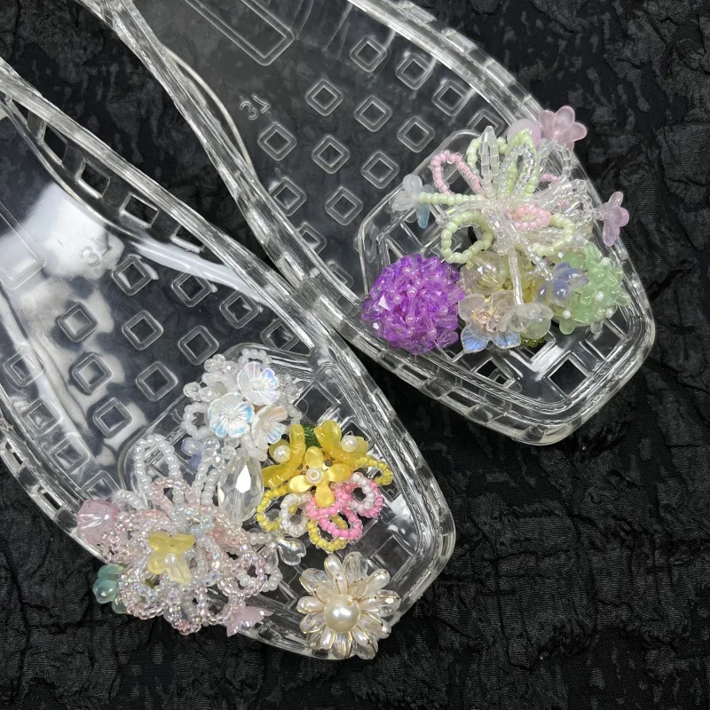 High Quality Handmade Woven Flower Removable Shoe Charms DIY Crystal Shoe Buckle Elegant Decor for Clogs Sandals