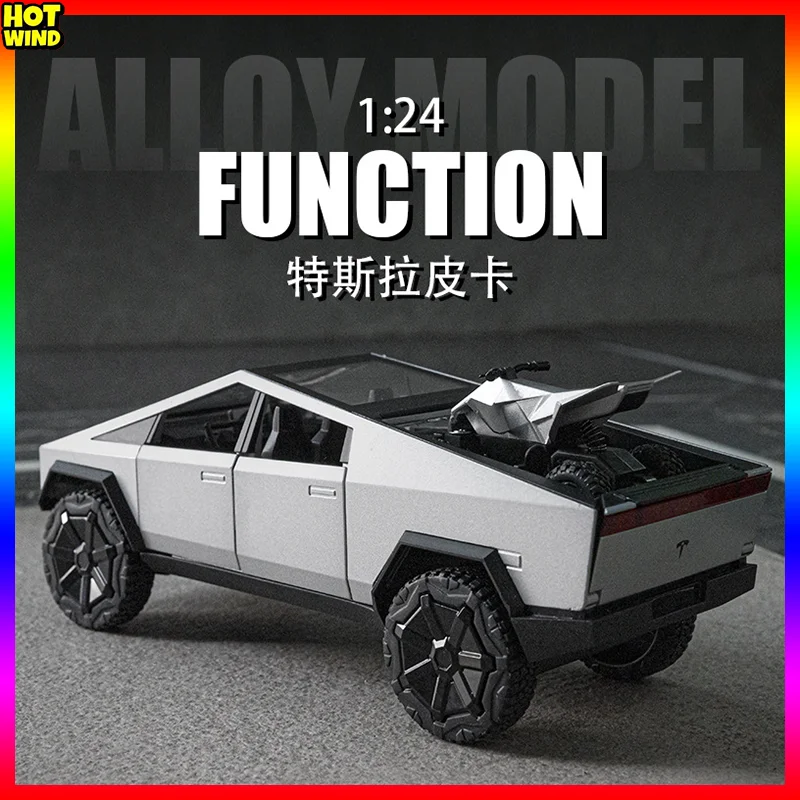 

1: 24 Tesla Pickup Alloy Car Model Sound Light Effect Inertial Car Model Children'S Toy Car Tank Armored Vehicle