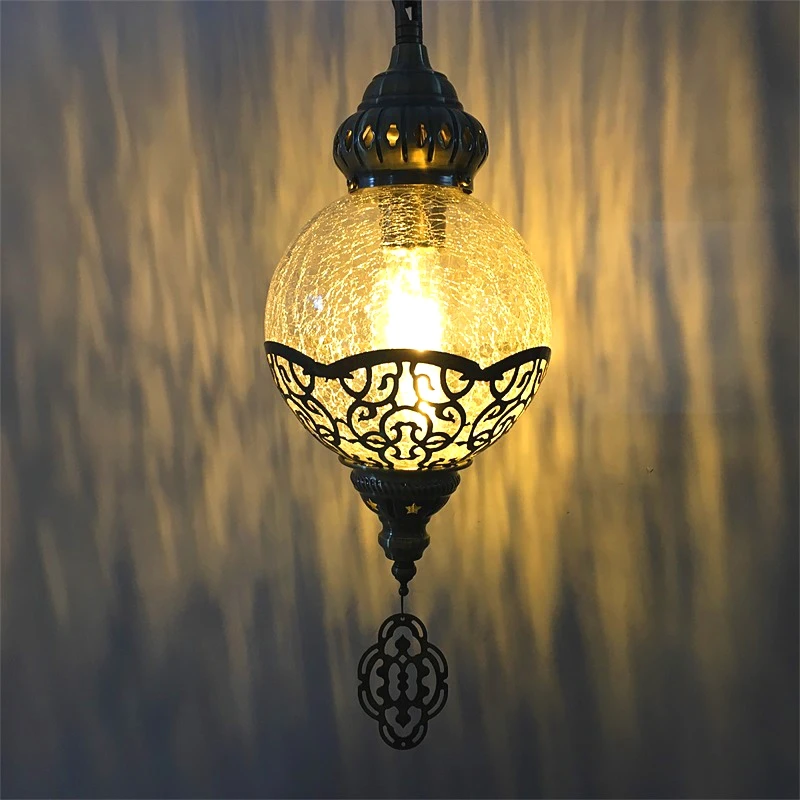 Exotic Ethnic Style Middle East Retro Coffee Shop Xinjiang Specialty Restaurant Handmade Cracked Glass Hollow Carved Chandelier