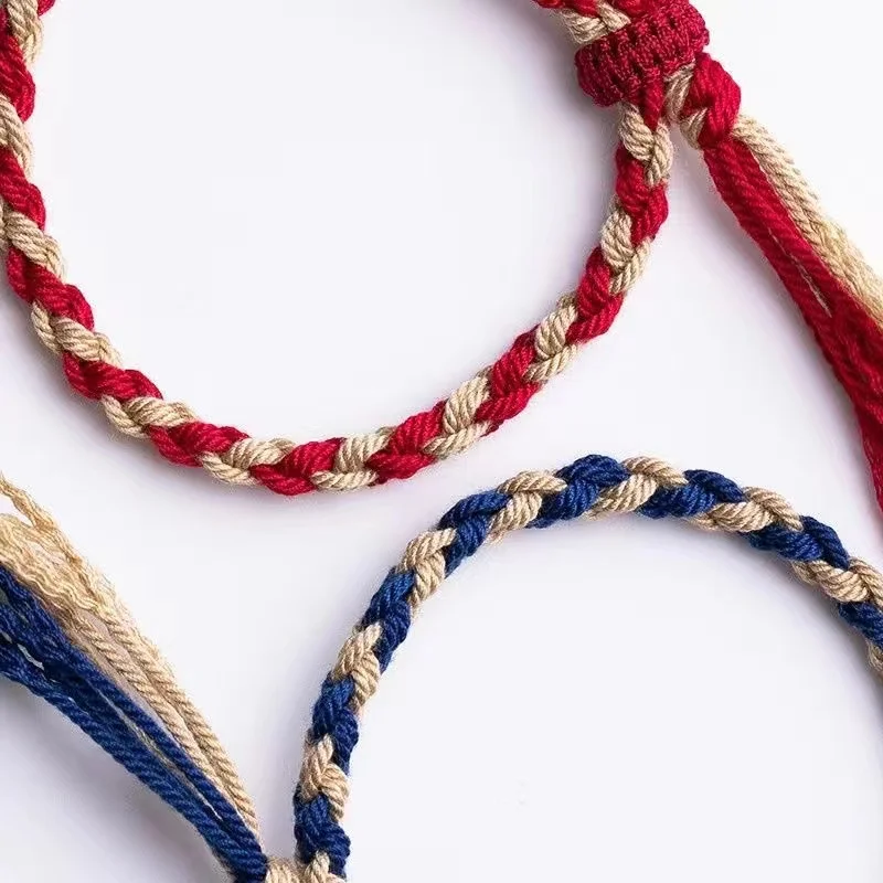 Braccialetti per coppie con corda rossa blu fatti a mano braccialetti con ciondoli di buona fortuna con nodo tibetano regalo per gli amanti degli