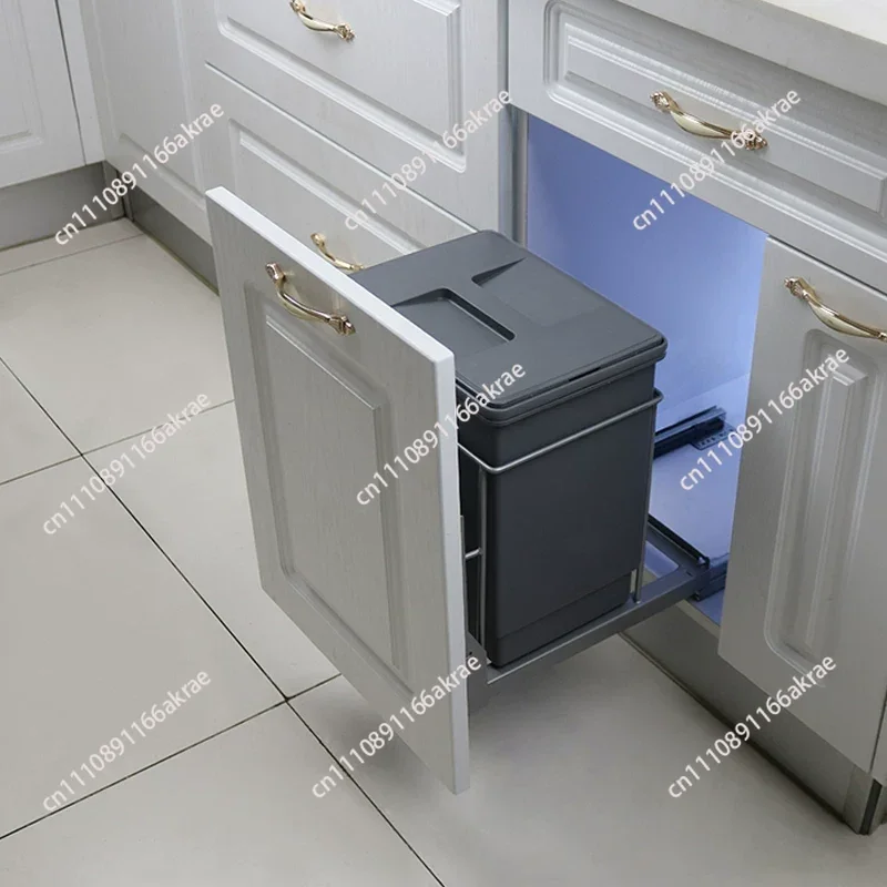 for Recessed Pull-Out  Trash Can with Lid Tall Narrow Hidden Sorting Bin Cabinet Built-In Storage Basket
