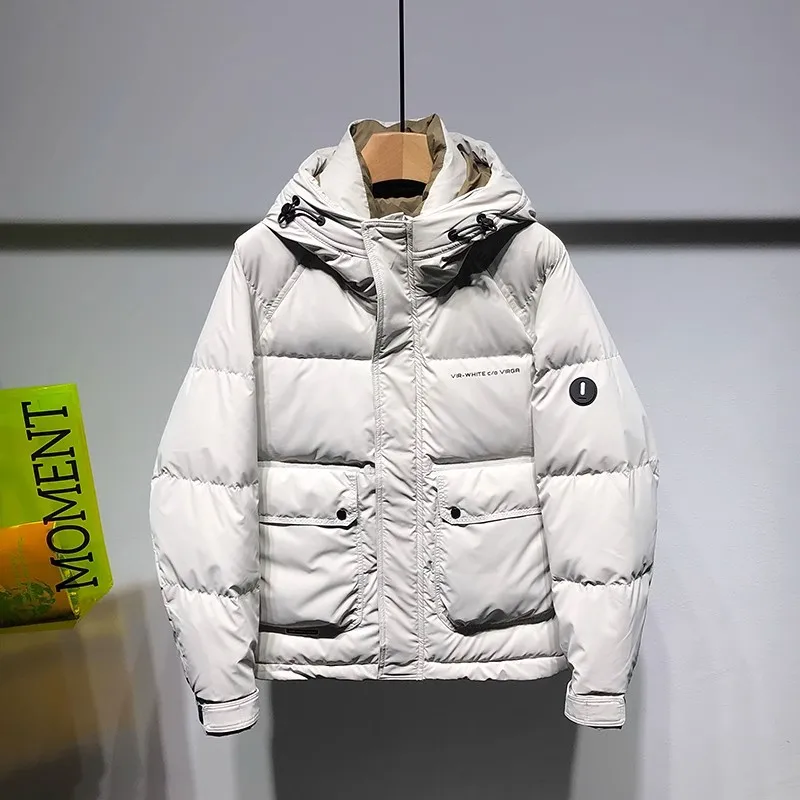 Winter New Mens Down Jacket Mens Thicken Warm  Casual Loose Hooded White Duck Down Coat Outdoor Ski Windproof Coldproof Tops 4XL