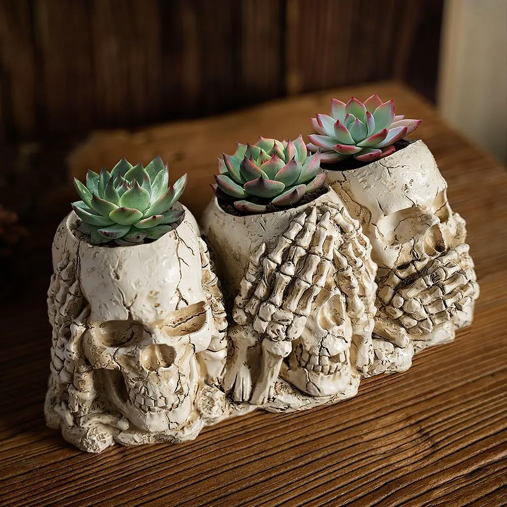*qa Halloween Gift Office Three No Skull Pen Holder Ornaments Desktop Personality Home Flower Pot Ornaments Decorative Props#
