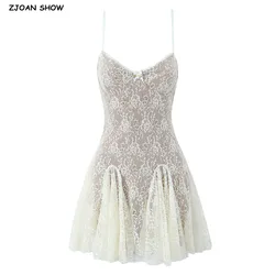 2025 Sexy Beige Ruched Bra With Wire Lace Sling Dress Women Push Up Back Backless Low Waist Pleated Swing Dresses Party Robe
