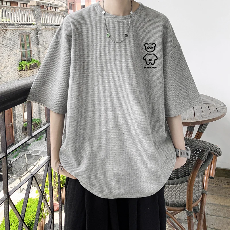 

Bear ort Sve T-irt Men's Hong Kong Sle Chic Oversize Loose Fat Summer f Sve Body T-irt Animal Pattern round ...