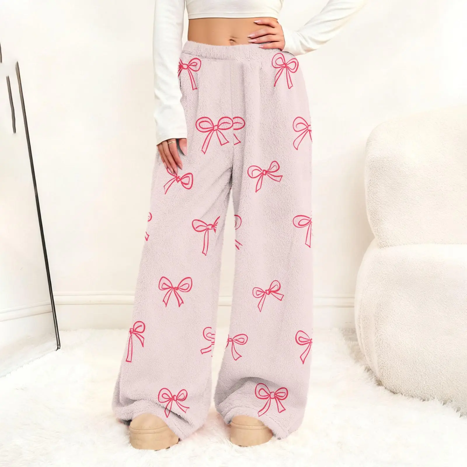 

Women's Pajama Pants Plush Fashion Casual Pajama Soft Elastic Waist Pajama Pants Autumn Winter Plush Pajama Pants Sleep Pants