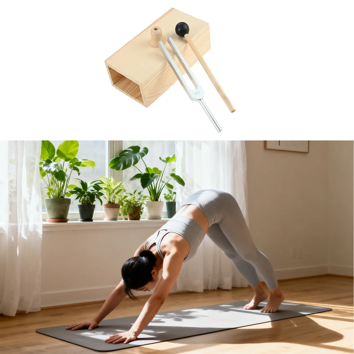 Tuning Fork 432Hz Aluminum Alloy with Wooden Resonance Box Rubber Mallet for Yoga Sound Healing Therapy Meditation Gifts
