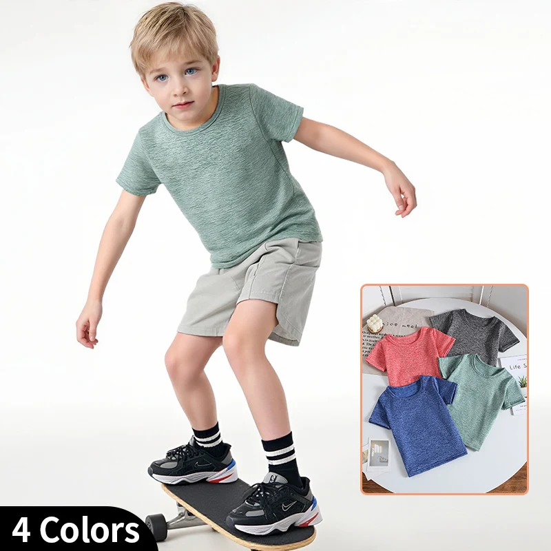 

Новый комплект из 4-х детских футболок с коротким рукавом для мальчиков и девочек, разноцветные, повседневные, спортивные, удобные, для весны и осени.