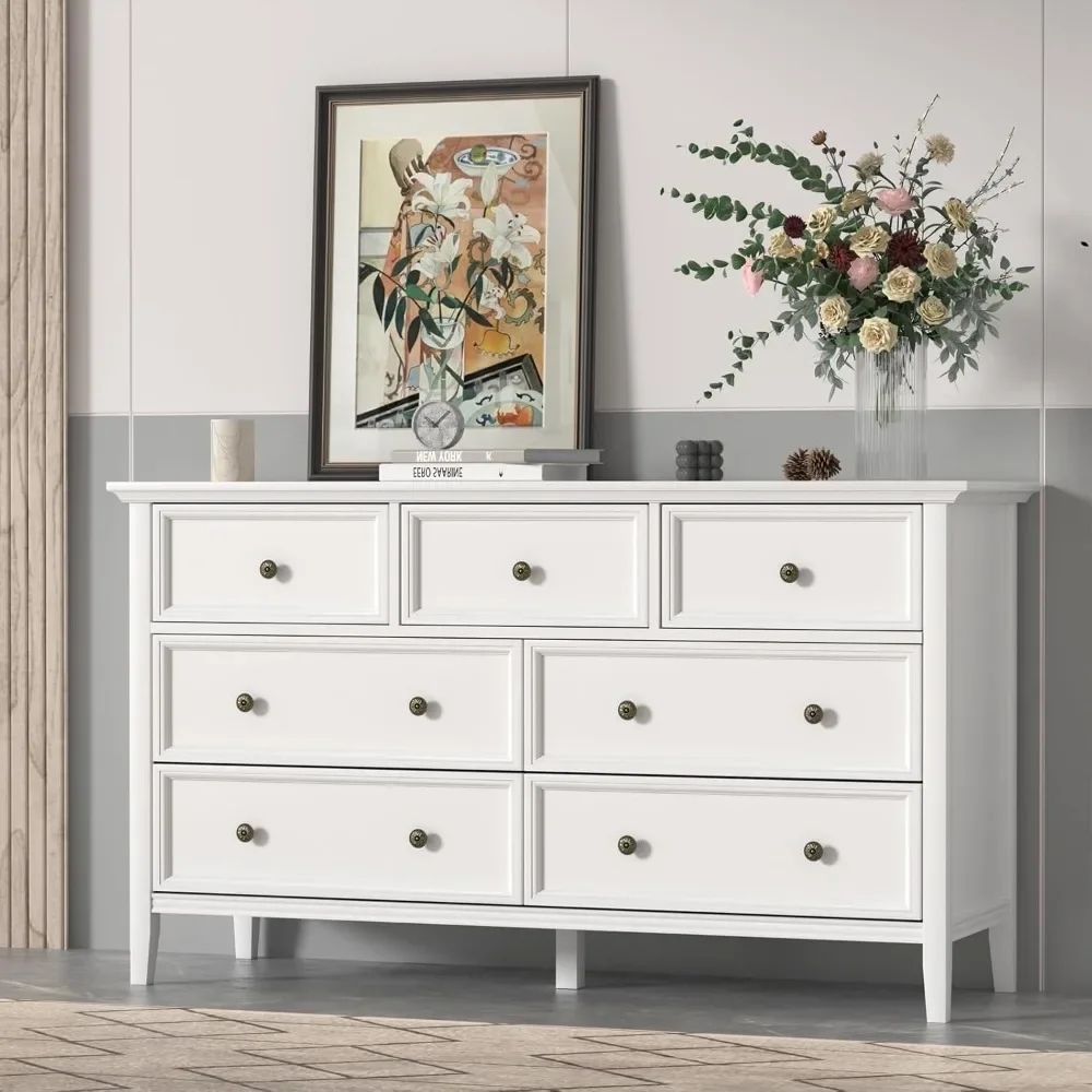 7 drawer dresser bedroom, modern solid wood large storage cupboard, simple white chest of drawers, bedroom living room