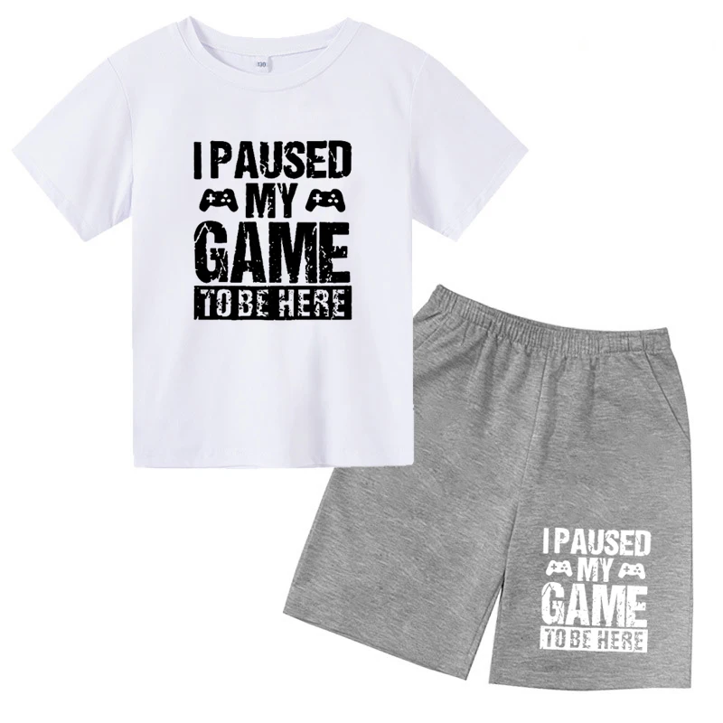 Kids Summer Fashion I Paused My Game To Be Here Letter Printed T-shirts+Pants 2pcs Suits 3-13 Years Boys Girls Outfits Tees Sets