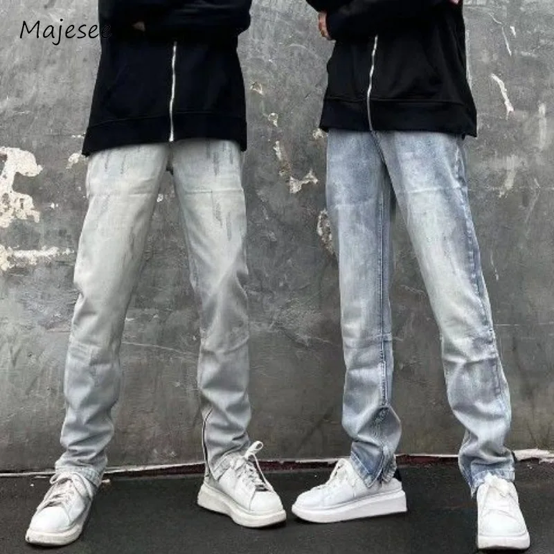 

Jeans Men Korean Style Simple Gradient Color All-match Vintage Washed Shinny High Street Fashion Cozy Youthful Handsome College