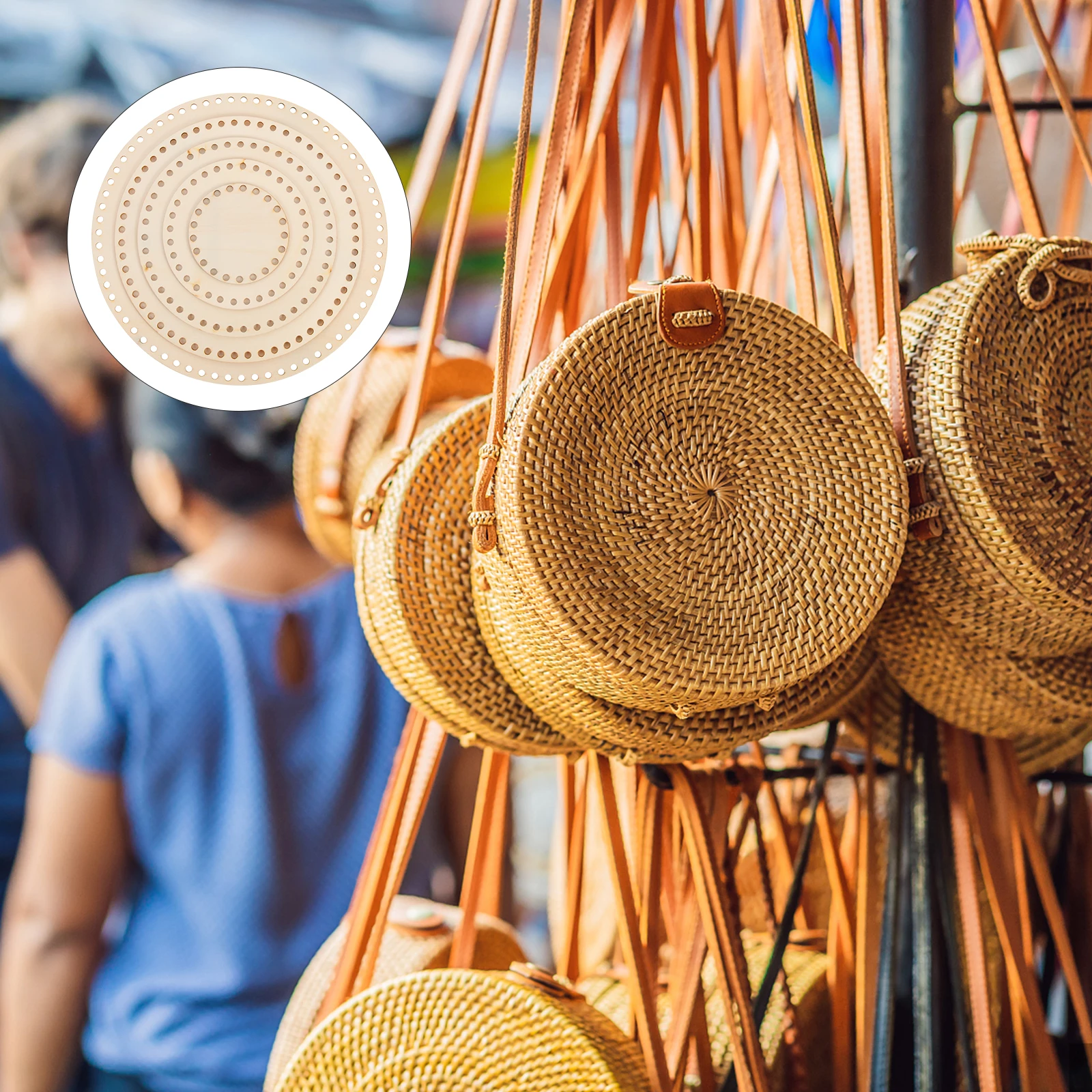 

5pcs Round Cross Stitch Basket Base Set DIY Wooden Bottom Kits Thick Yarn Crochet Supplies Craft Weaving Accessories Beginner