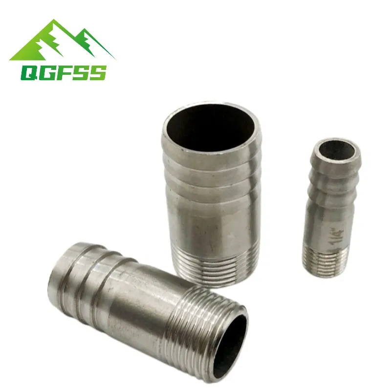 Polished 1/4\'\' - 2\'\' BSP Male Thread + Barbed 304 Stainless Steel Fitting SS304 Coupling Straight Water Hose Pipe Connector